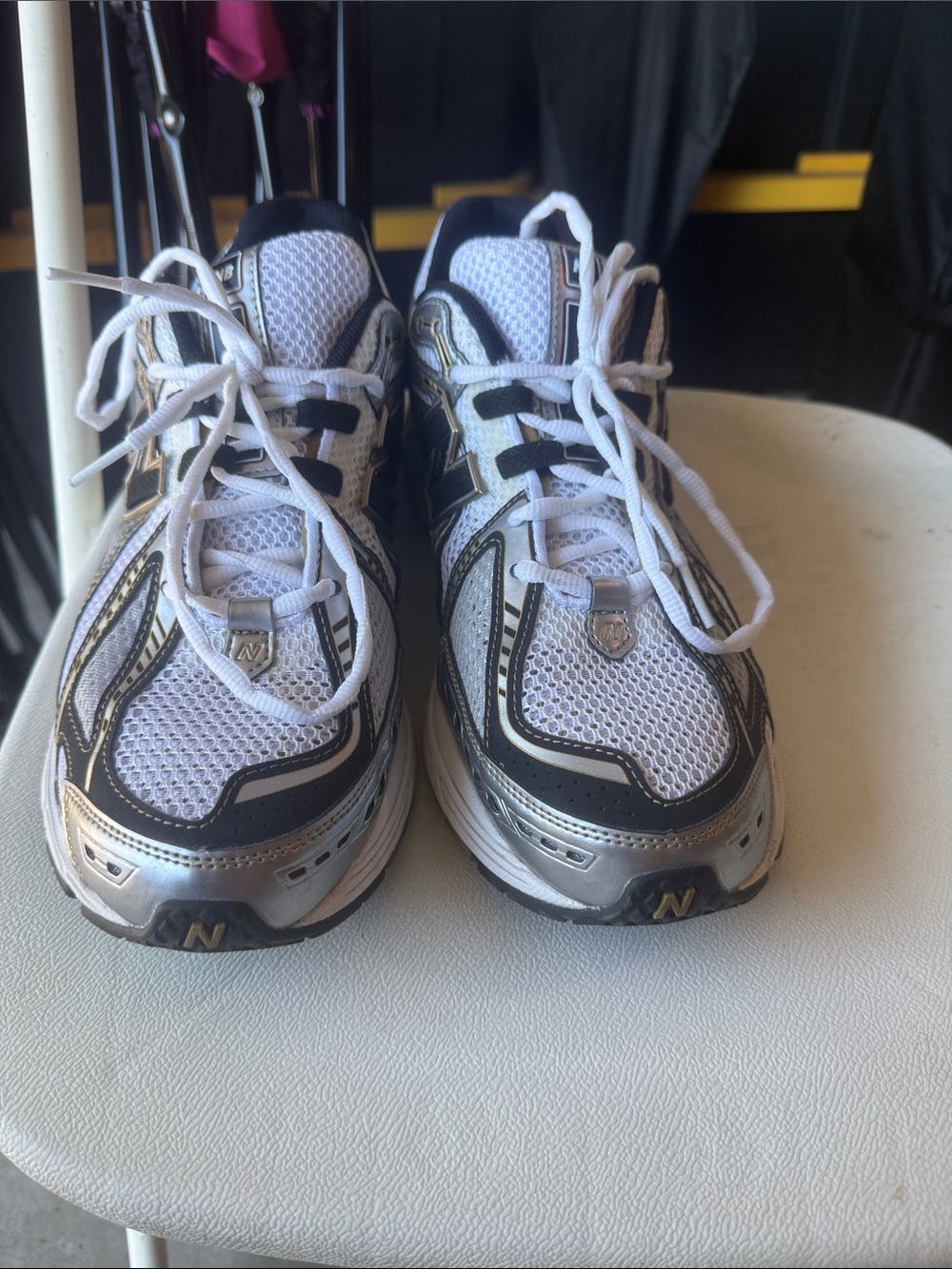 New Balance Kids White Black Silver Athletic Sneakers